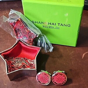 Shanghai Tang Lotus Cufflinks with Silver Star box & gift box